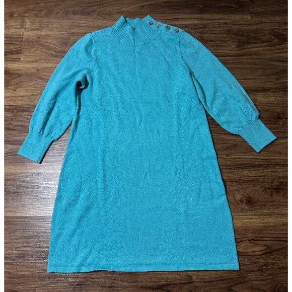 Talbots Plus Tweed Mock Neck Sweater Dress Long Sleeve Blue Womens Size X - Picture 1 of 8